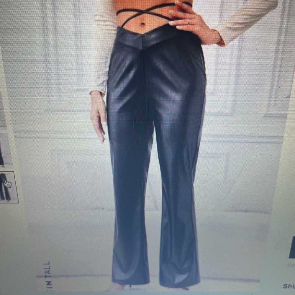 SHEIN Tall Crisscross Tie Back PU Leather Flare Leg Pants